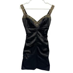 Nicole Miller Collection Women Dress Corset Style V Neck Embroidered Witchygoth